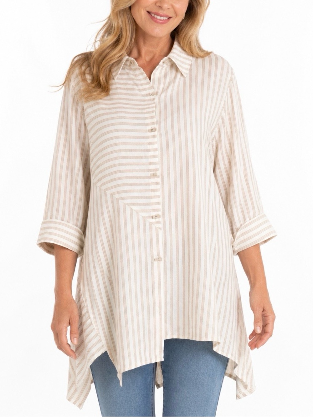 Soft Surroundings Standout Asymmetrical Tunic XL Striped Coastal Neutral Beach